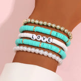 Colorful Bohemian Bracelet Set with Pearl Detail - 5 Piece Set