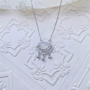 Chinese Style Longevity Lock Charm Necklace 925 Sterling Silver Jade Pendant