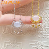 Chinese Style Longevity Lock Charm Necklace 925 Sterling Silver Jade Pendant