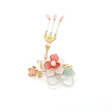 Ethnic Crystal Pink Floral Hair Clip With Long Tassel Barrettes