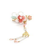 Ethnic Crystal Pink Floral Hair Clip With Long Tassel Barrettes