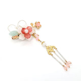Ethnic Crystal Pink Floral Hair Clip With Long Tassel Barrettes