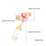 Ethnic Crystal Pink Floral Hair Clip With Long Tassel Barrettes
