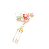 Ethnic Crystal Pink Floral Hair Clip With Long Tassel Barrettes