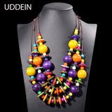 Ethnic Layer Big Bead Wood Necklace & Pendant Leather Bohemian Jewelry