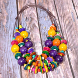 Ethnic Layer Big Bead Wood Necklace & Pendant Leather Bohemian Jewelry