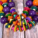 Ethnic Layer Big Bead Wood Necklace & Pendant Leather Bohemian Jewelry