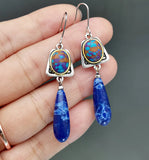 Boho Purple Stone Drop Earrings Two Tone Metal