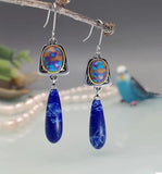 Boho Purple Stone Drop Earrings Two Tone Metal