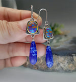 Boho Purple Stone Drop Earrings Two Tone Metal