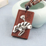 Ethnic Ebony Wooden Alloy Mixed Pendant Necklace