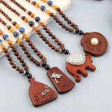 Ethnic Ebony Wooden Alloy Mixed Pendant Necklace