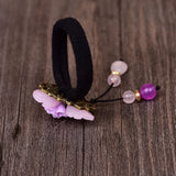 Ethnic Elastic Hair Jewelry Glass Glazed Leaf Resin Flower Head Wear