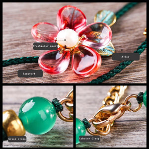 Pearl Lampwork Petals Flower Bracelet Rope Wrap Bangle