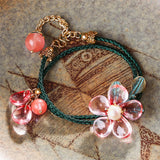Pearl Lampwork Petals Flower Bracelet Rope Wrap Bangle