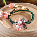 Pearl Lampwork Petals Flower Bracelet Rope Wrap Bangle