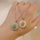 Ethnic Hetian Jade Necklace Fu Safety Buckle Pendant Party