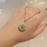 Ethnic Hetian Jade Necklace Fu Safety Buckle Pendant Party