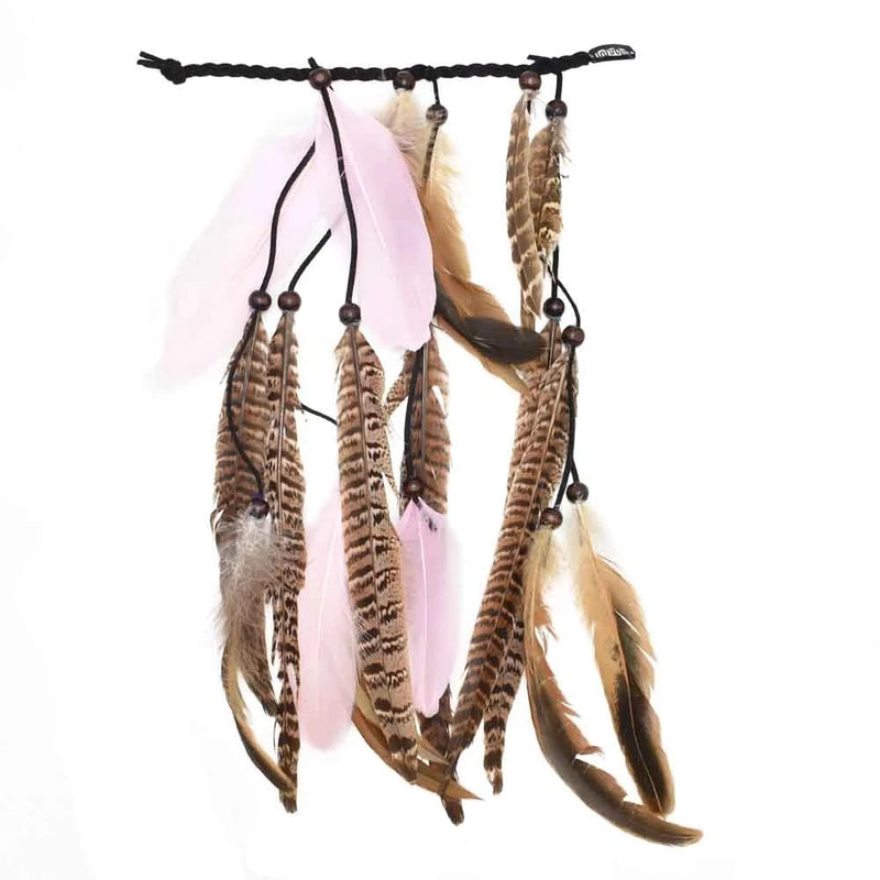 Ethnic Wooden Beads Feather Headband Indian Tribal Party Hair Accessory