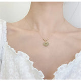 Ethnic Hetian Jade Necklace Beads Safety Lock Pendant Wedding Party Jewelry
