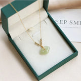 Ethnic Hetian Jade Necklace Beads Safety Lock Pendant Wedding Party Jewelry