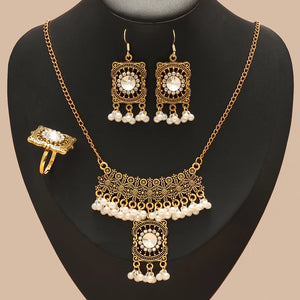 Crystal Square Choker Necklace Set Bronze Jewelry