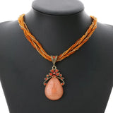 Boho Colorful Beads Stone Pendant Necklace Multilayer Chain Jewelry
