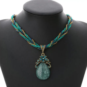 Boho Colorful Beads Stone Pendant Necklace Multilayer Chain Jewelry