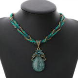 Boho Colorful Beads Stone Pendant Necklace Multilayer Chain Jewelry