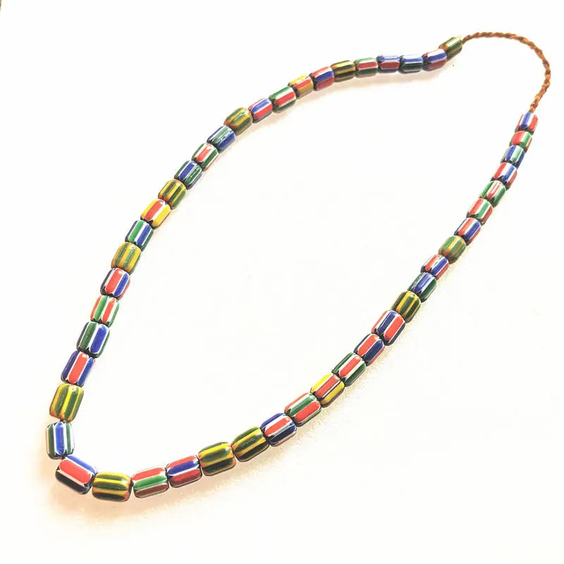 Colorful Safron Lampwork Beads Antiqued Trade Beaded Necklace