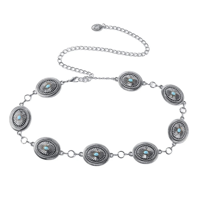 Ethnic Turquoise Buckle Waist Belt for Women