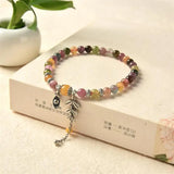 Colorful Tourmaline Loop Bracelet 925 Silver Charms Bracelet