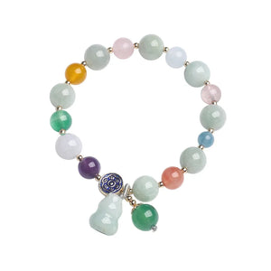 Jade Gourd Pendant Bracelet Multicolor Crystal Beads Aquamarine Fine Jewelry