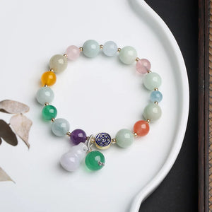 Jade Gourd Pendant Bracelet Multicolor Crystal Beads Aquamarine Fine Jewelry