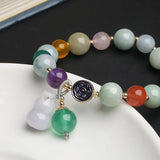 Jade Gourd Pendant Bracelet Multicolor Crystal Beads Aquamarine Fine Jewelry