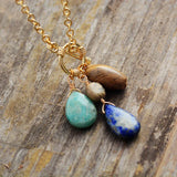 Ethnic Stone Teardrop Pendant Lariat Necklace Unique Boho Jewelry