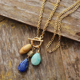 Ethnic Stone Teardrop Pendant Lariat Necklace Unique Boho Jewelry