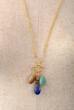 Ethnic Stone Teardrop Pendant Lariat Necklace Unique Boho Jewelry