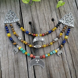 Ethnic Stone Beads Necklace with Moon Pendant