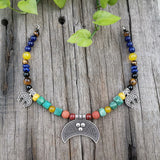 Ethnic Stone Beads Necklace with Moon Pendant