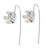 Ethnic Art 925 Silver Flower Golden Tassel Earrings For Women