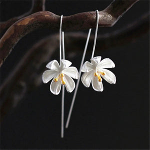 Ethnic Art 925 Silver Flower Golden Tassel Earrings For Women