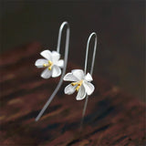 Ethnic Art 925 Silver Flower Golden Tassel Earrings For Women