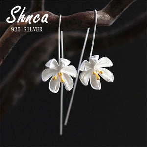 Ethnic Art 925 Silver Flower Golden Tassel Earrings For Women
