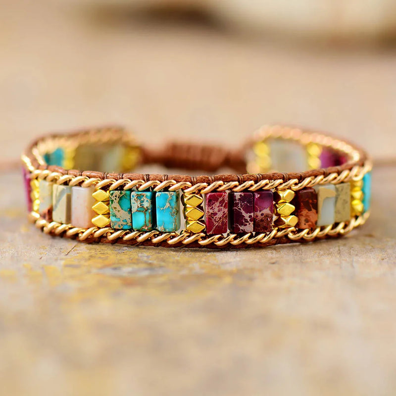 Ethnic Women Natural Stones Jaspers Wrap Bracelet Bohemian Healing Jewelry