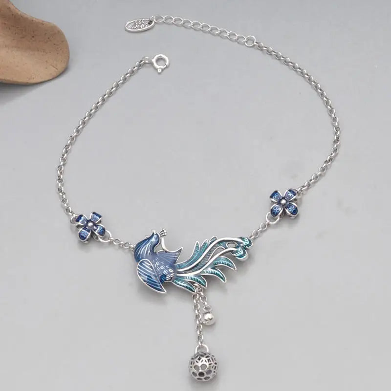 Sterling Silver Peacock Flower Anklets for Women