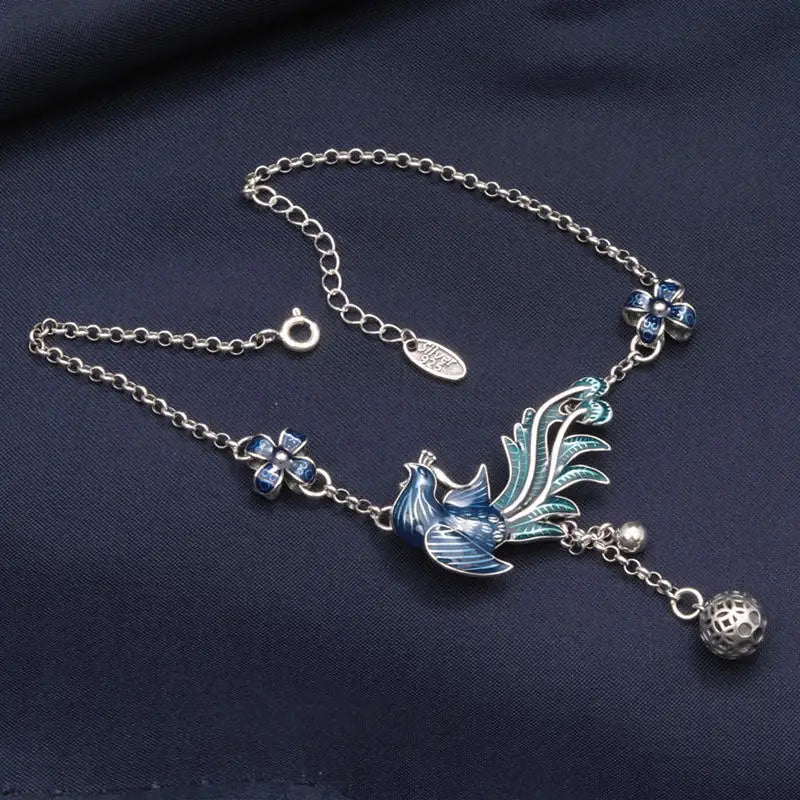 Sterling Silver Peacock Flower Anklets for Women
