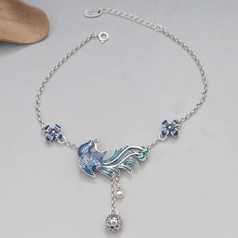 Sterling Silver Peacock Flower Anklets for Women