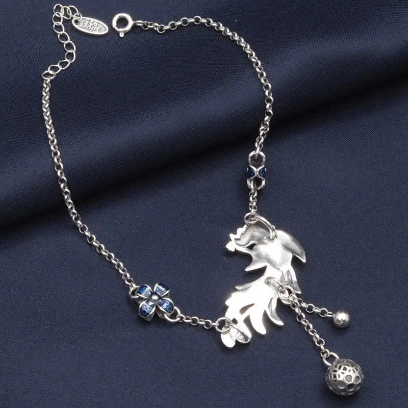 Sterling Silver Peacock Flower Anklets for Women