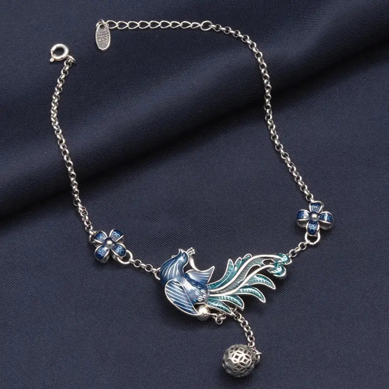 Sterling Silver Peacock Flower Anklets for Women